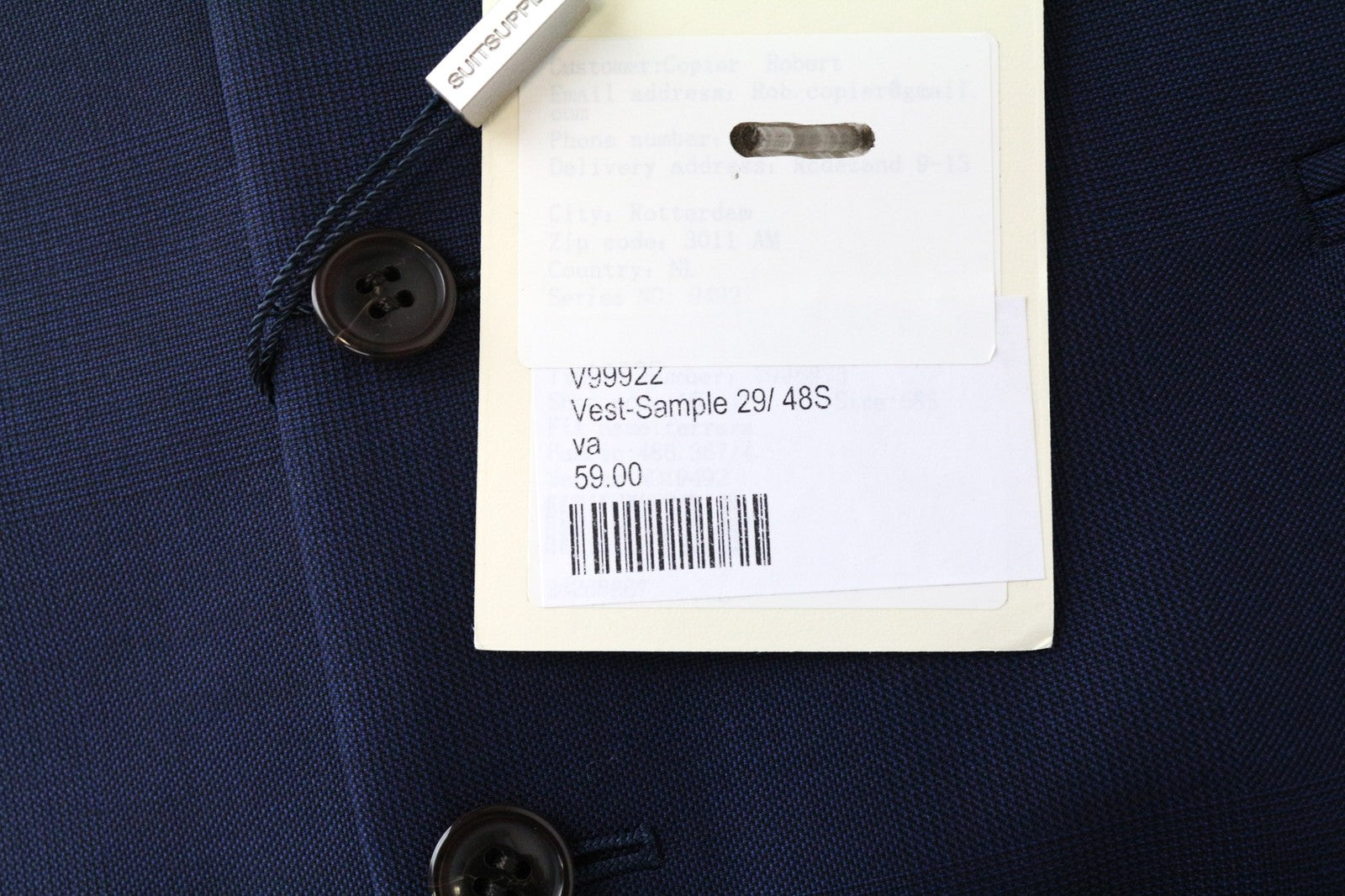 SUITSUPPLY Ferrara vyriška liemenė UK48S mėlyna, vilnoniu pamušalu, vienaeilė, klasikinė 