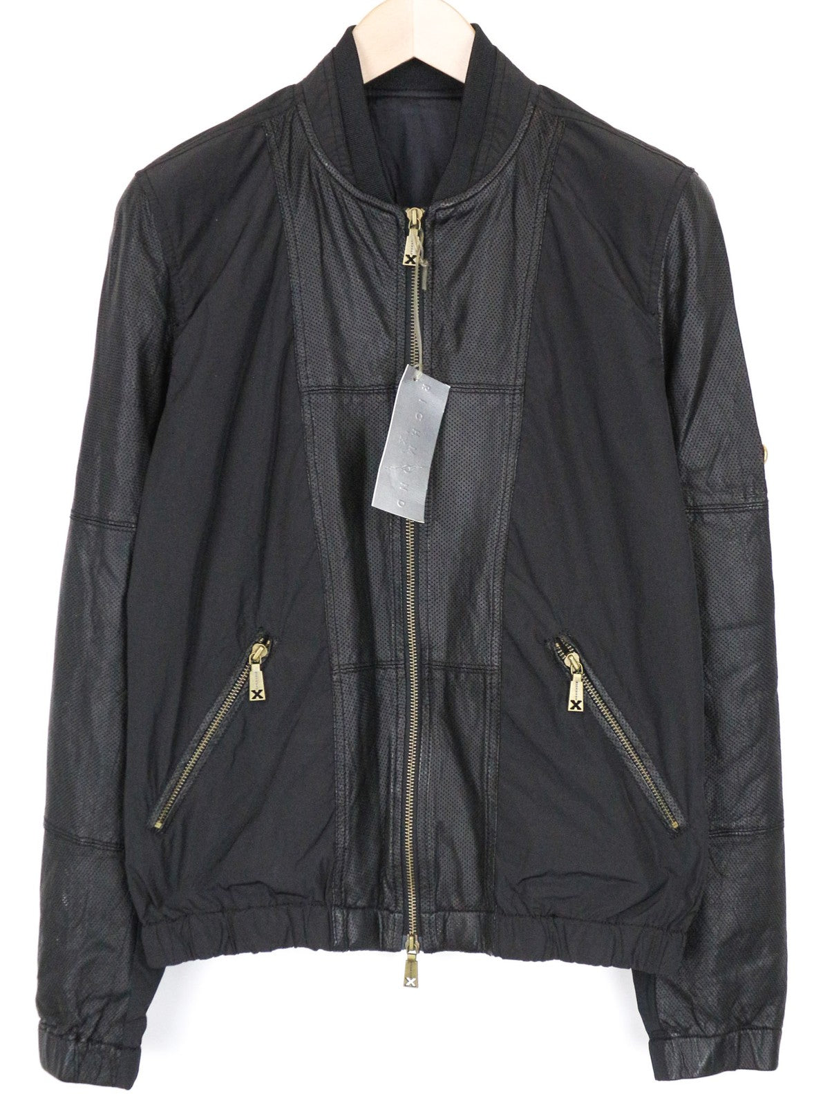 RICHMOND vyriška striukė IT48 juoda dizainerio bomber stiliaus lengva klasikinė su lopais 