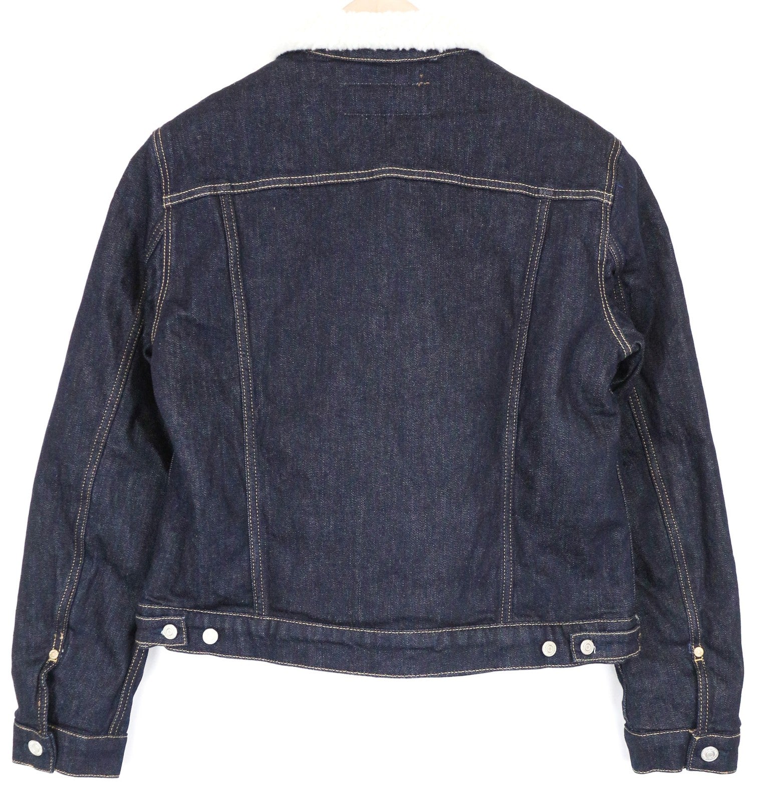 REPLAY moteriškas švarkas L dydžio tamsiai mėlynas džinsinis medvilninis dirbtinio kailio pamušalas su sagomis 