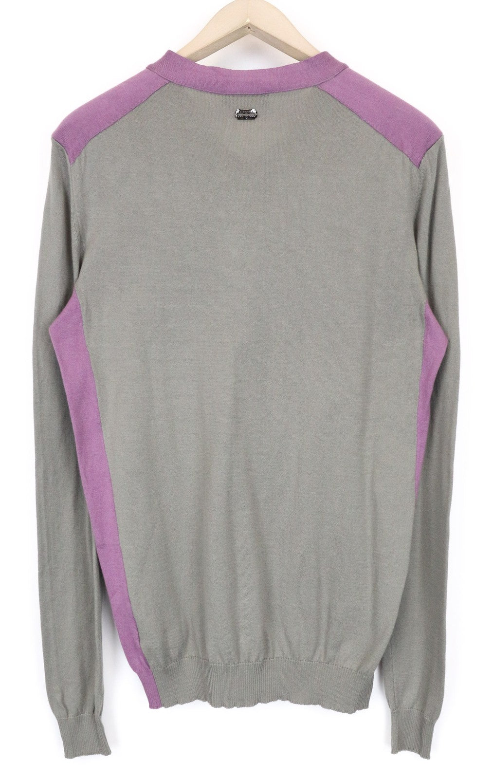 RICHMOND vyriškas megztinis IT50 pilkas, V formos iškirpte, tvirtai megztas, grynos medvilnės megztinis su lopais 