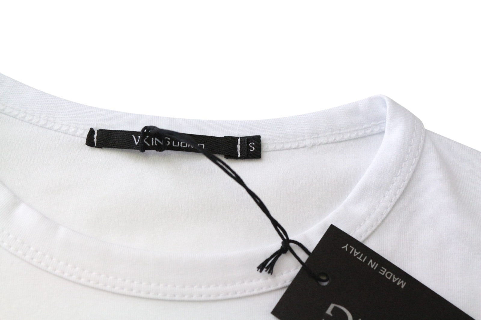 VKING Men's T-Shirt S White Cotton Blend Stretch Graphic Print Crew Neck