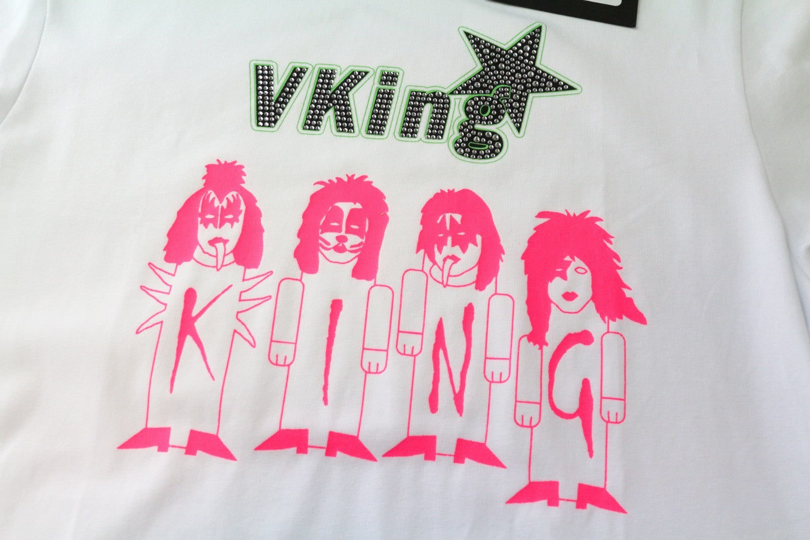 VKING Men's T-Shirt S White Cotton Blend Stretch Graphic Print Crew Neck