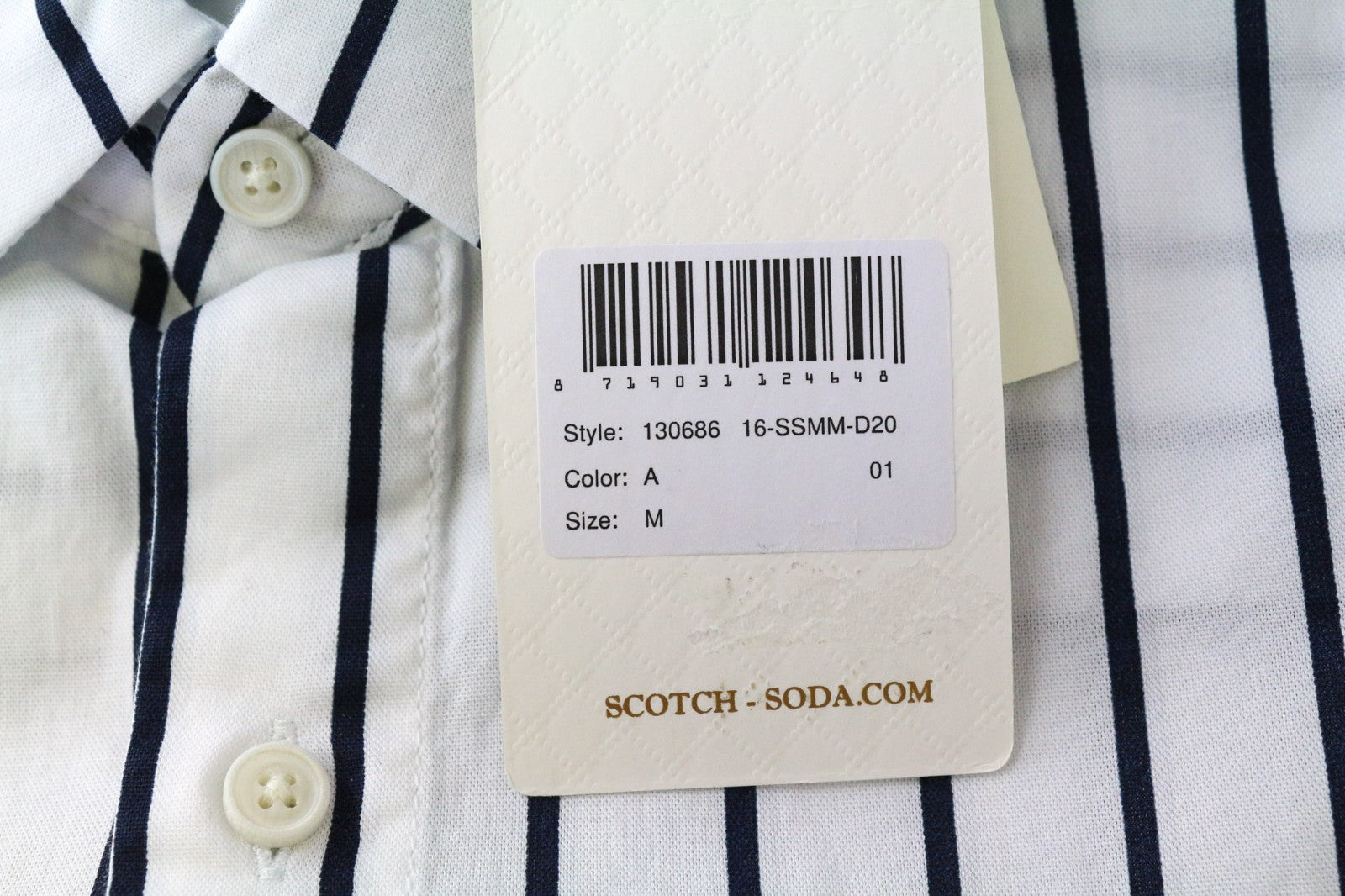 SCOTCH &amp; SODA vyriški marškinėliai M, balti, grynos medvilnės, dryžuoti, ilgi, klasikiniai, prigludę 