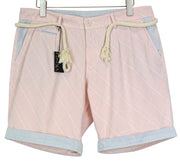 VKING Men's Shorts 52 Pink Summer Cotton Belted Pleated Pattern Turn-Up