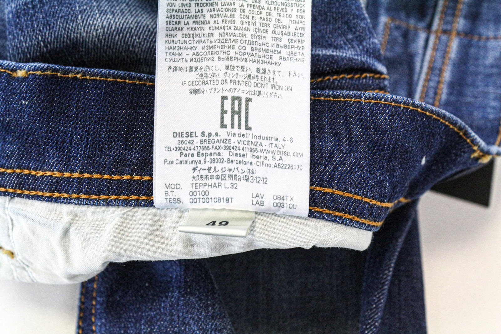 DIESEL Tepphar 084TX Men's Jeans W28/L32 Blue Slim Carrot Stretch Cotton Ripped