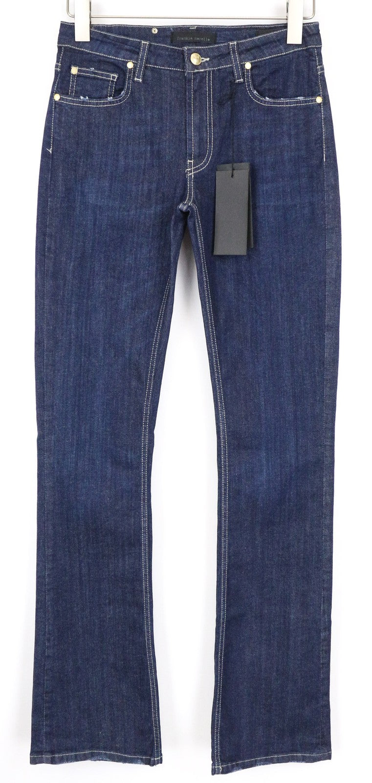 FRANKIE MORELLO Ariadne moteriški džinsai W27 mėlyni, tamprūs, medvilniniai, klasikinio stiliaus, su platėjančiu kirpimu 