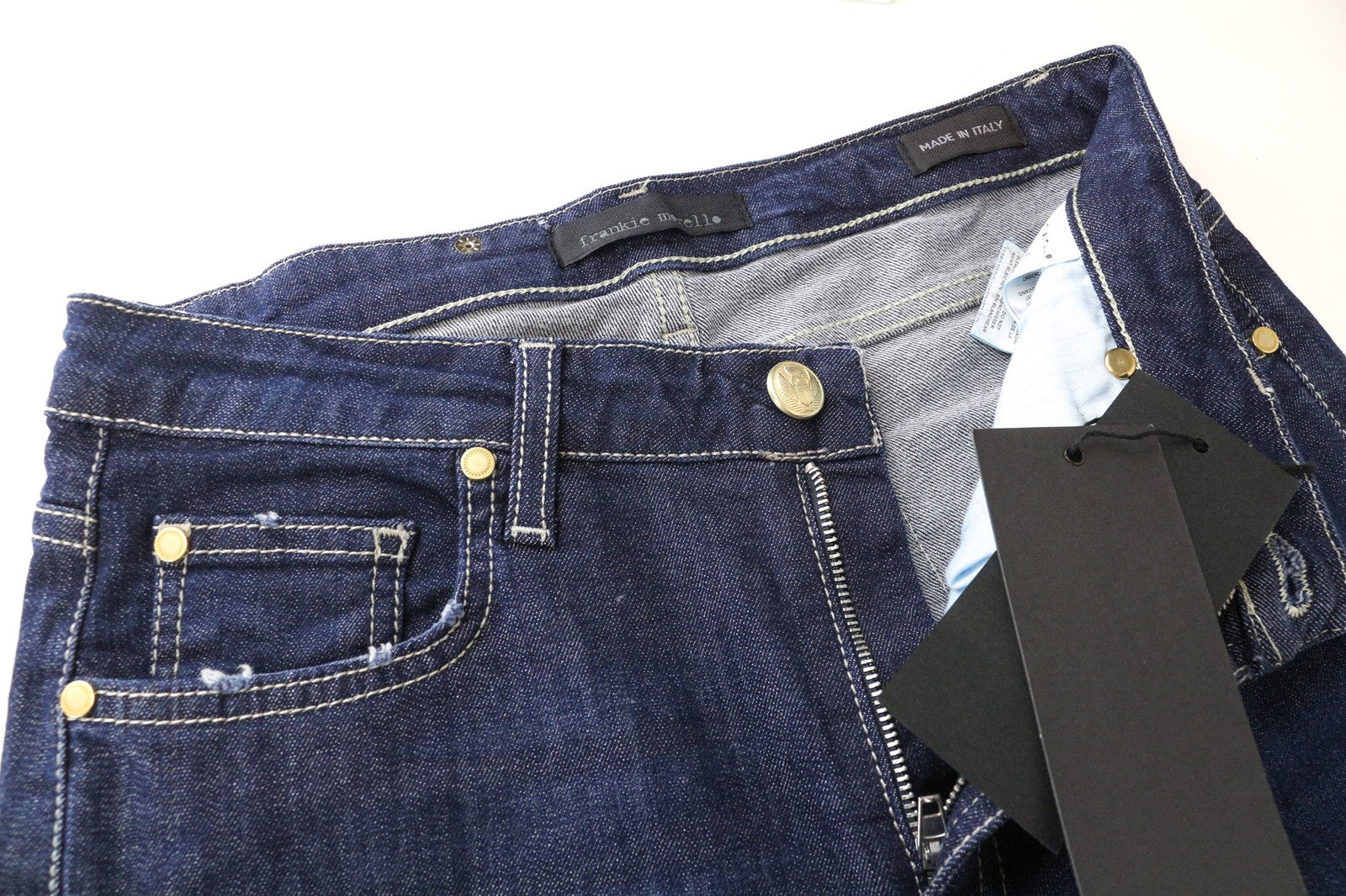 FRANKIE MORELLO Ariadne moteriški džinsai W27 mėlyni, tamprūs, medvilniniai, klasikinio stiliaus, su platėjančiu kirpimu 