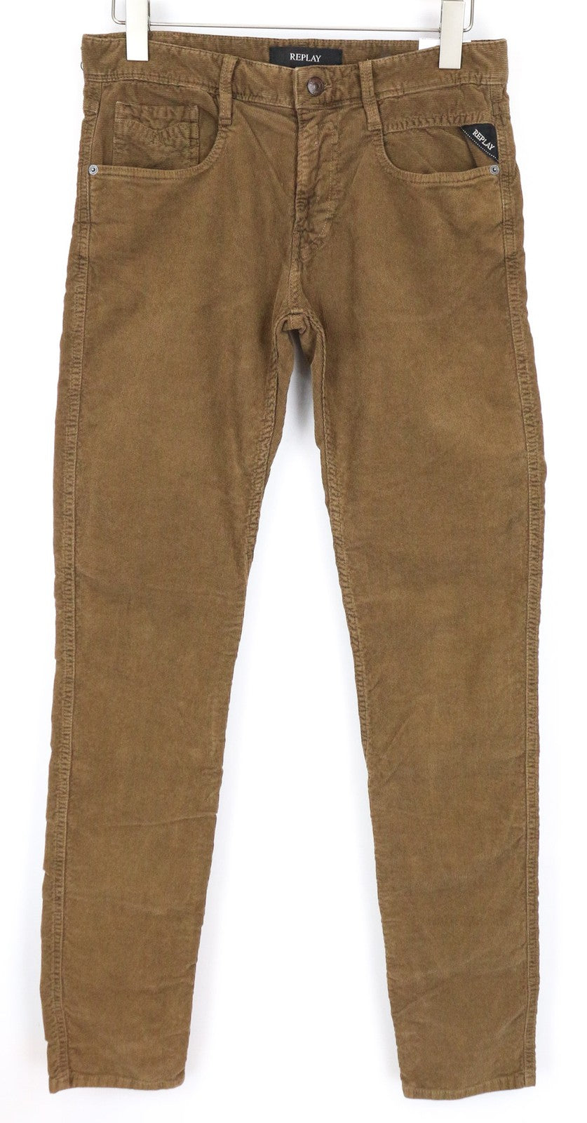 REPLAY Anbass Men's Corduroy Trousers W30/L34 Brown Casual Slim Stretch Cotton