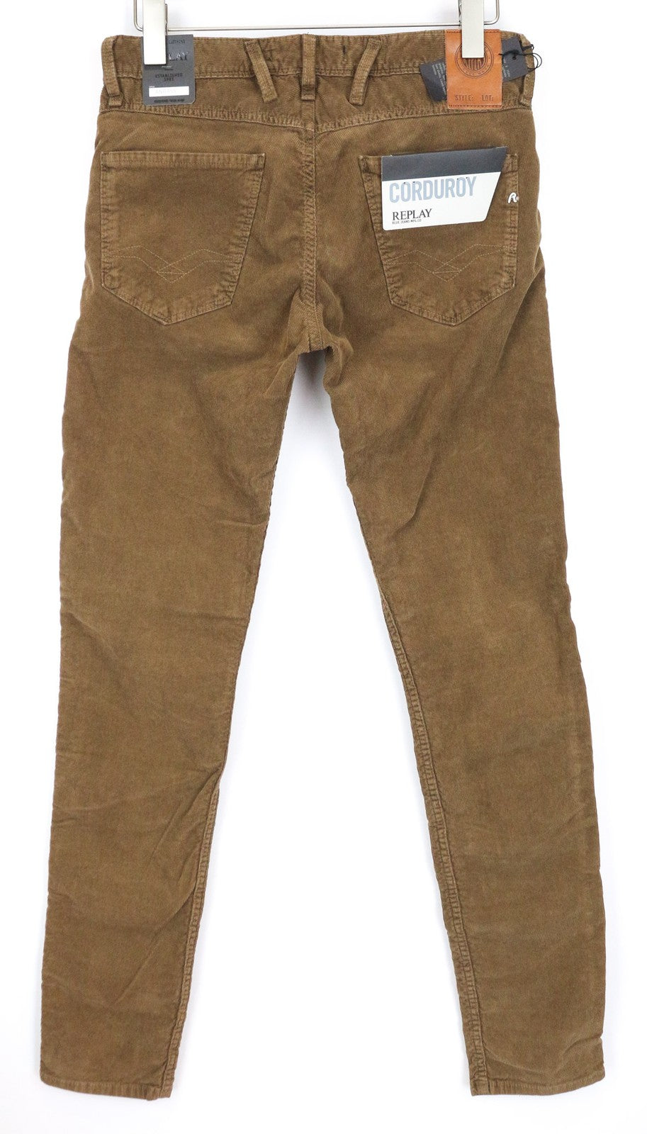 REPLAY Anbass Men's Corduroy Trousers W31/L34 Slim Fit Brown Stretch Cotton