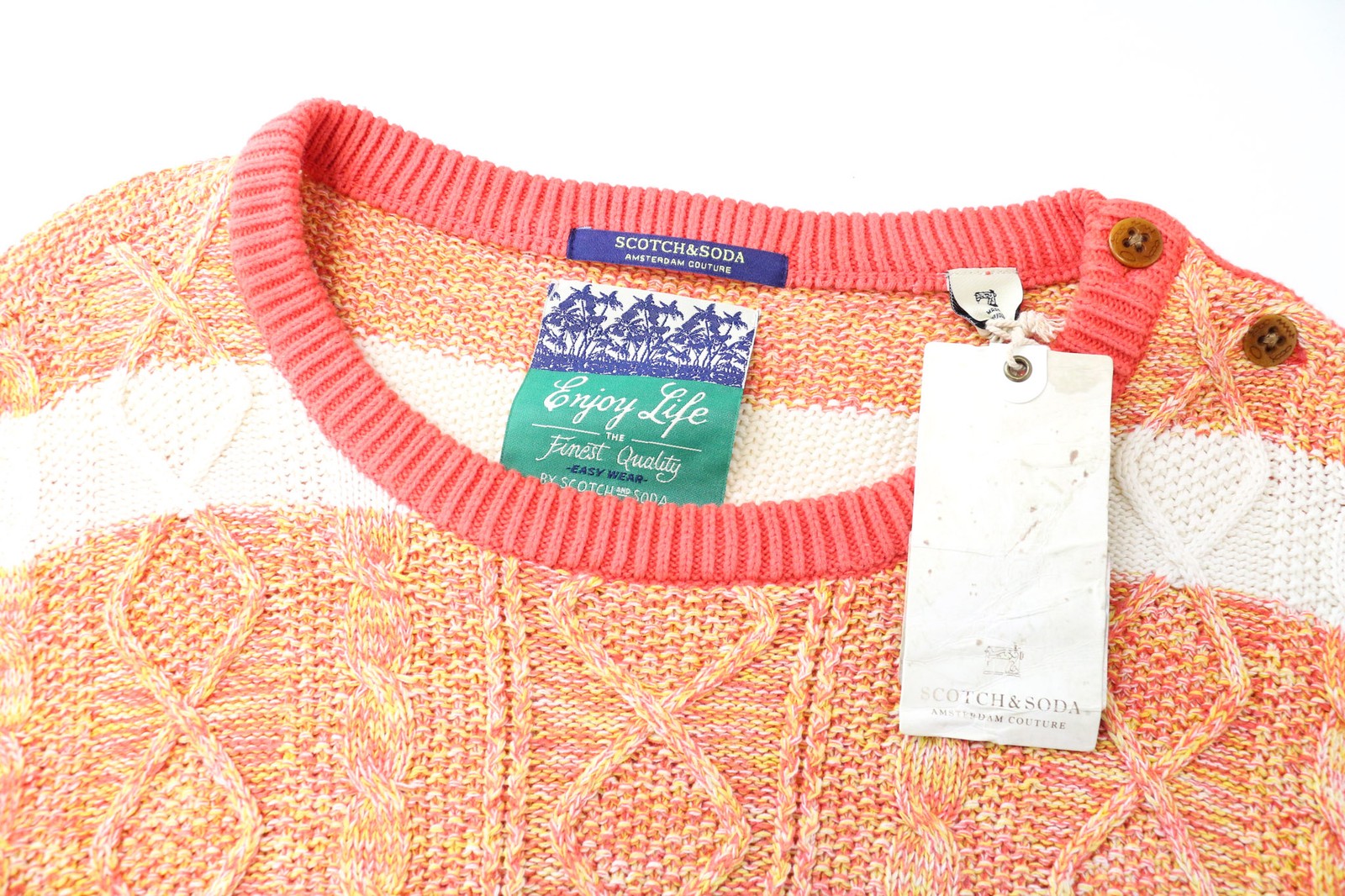 SCOTCH &amp; SODA Ams Couture vyriškas megztinis L oranžinis medvilninis megztinis ilgomis rankovėmis 