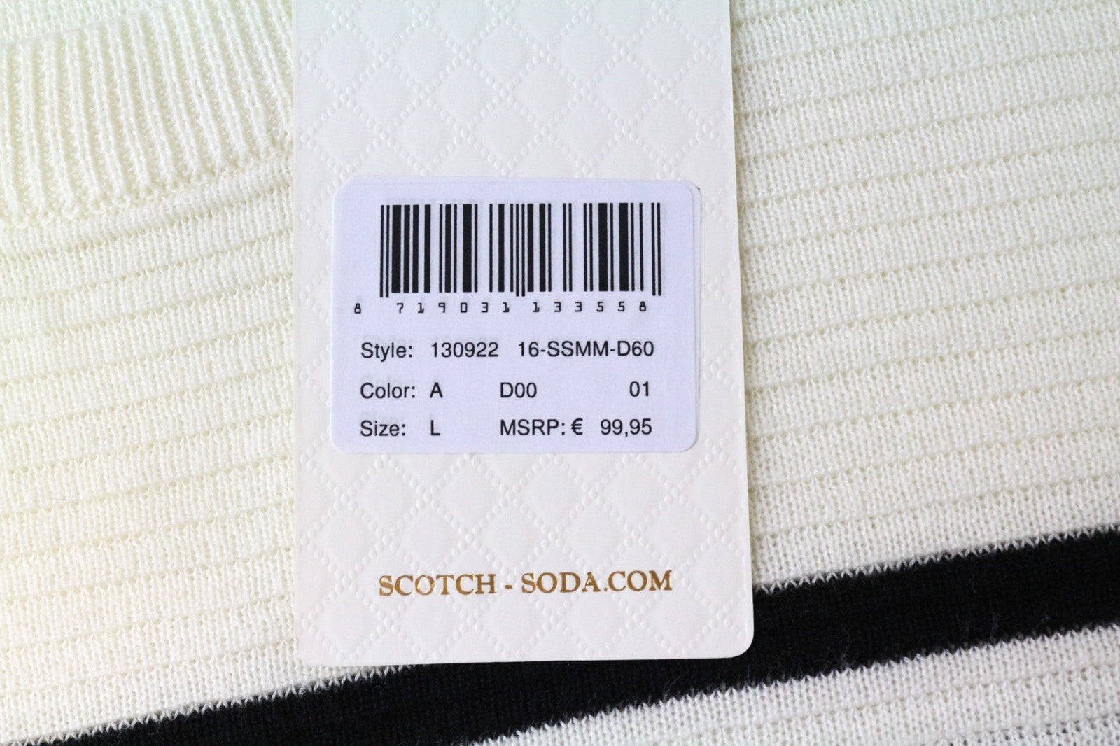 SCOTCH &amp; SODA Ams Couture vyriškas džemperis L dydžio, balkšvas, dryžuotas, medvilninis 