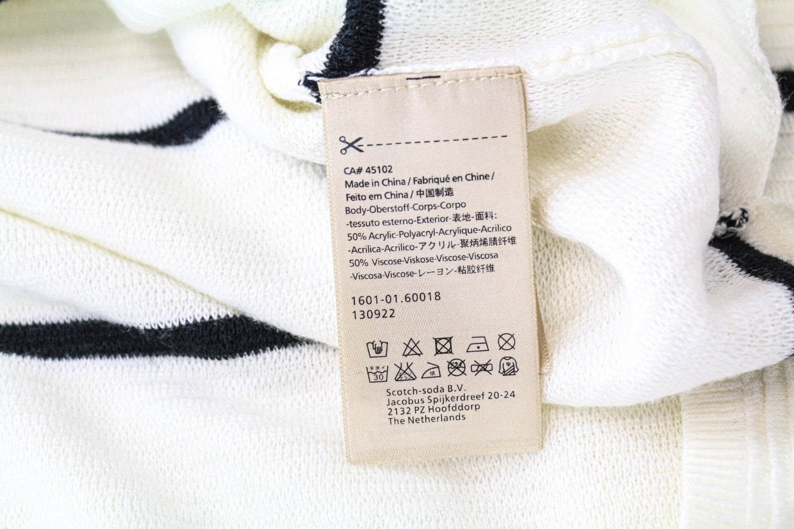 SCOTCH &amp; SODA Ams Couture vyriškas džemperis L dydžio, balkšvas, dryžuotas, medvilninis 