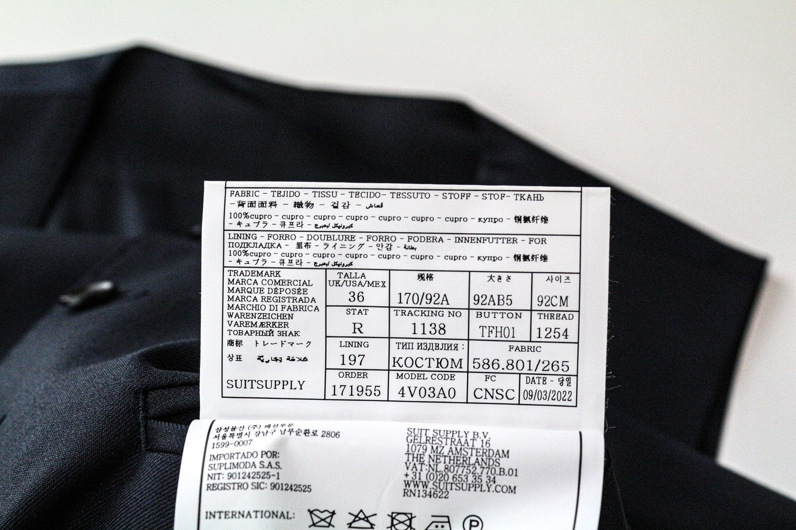 SUITSUPPLY Ferrara vyriška liemenė UK36R tamsiai mėlyna, su vilnoniu pamušalu, vienaeilė 