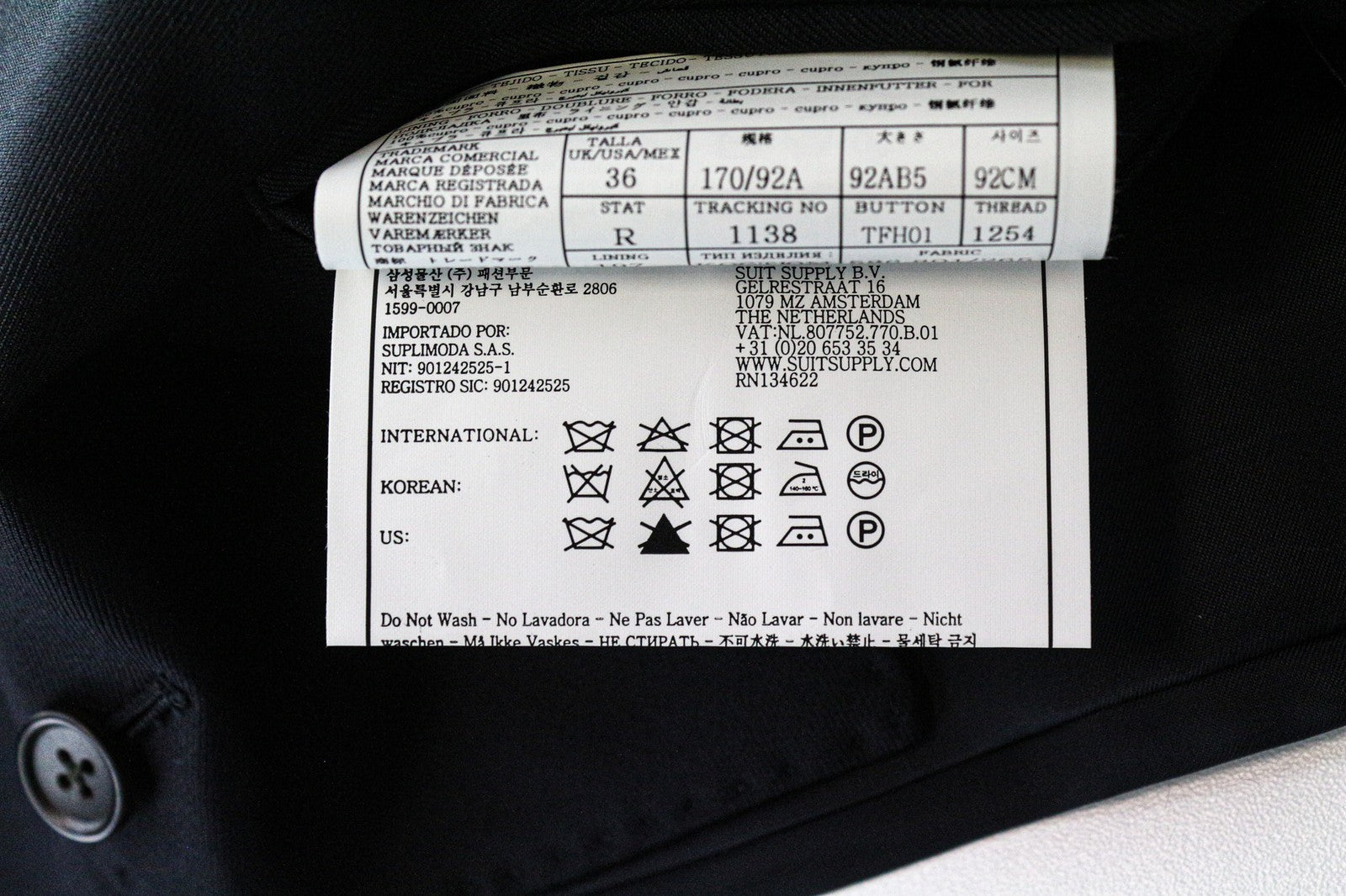 SUITSUPPLY Ferrara vyriška liemenė UK36R tamsiai mėlyna, su vilnoniu pamušalu, vienaeilė 