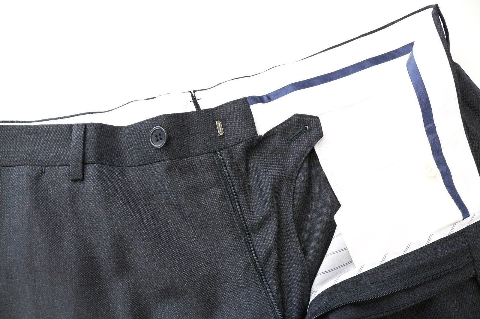 SUITSUPPLY Brescia Men's Trousers UK46S Dark Grey Melange Wool Slim Flat-Front