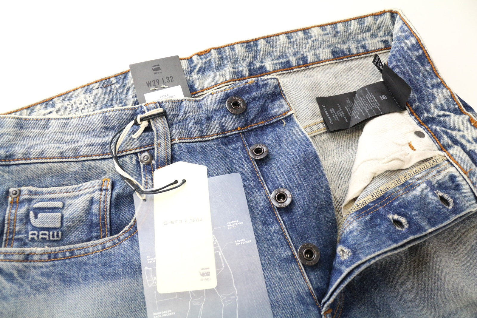 G-STAR RAW Stean Men's Jeans W29/L32 Blue Buttoned Tapered Non-Stretch Aged Look