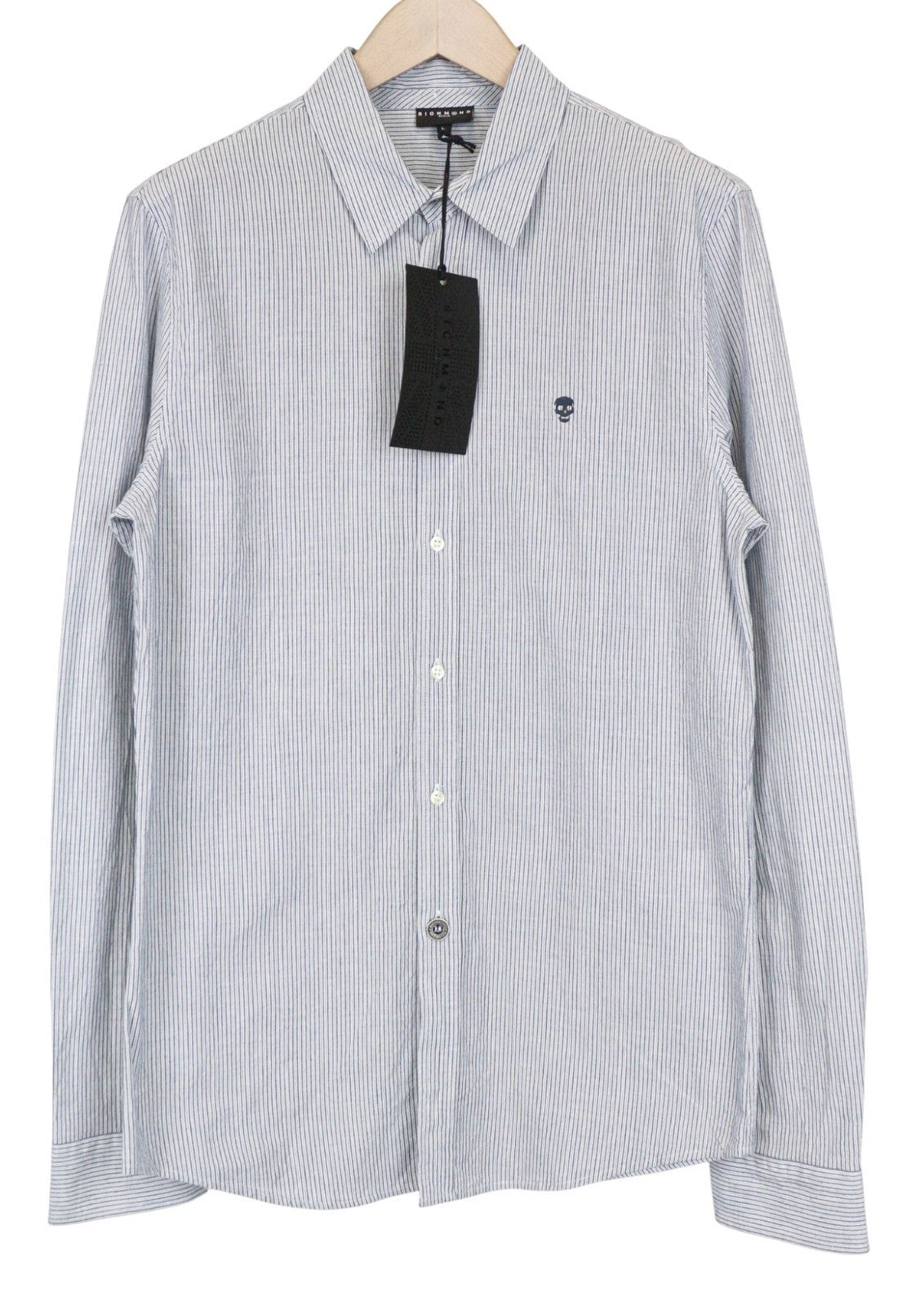 RICHMOND vyriški L dydžio mėlyni dizainerio medvilniniai dryžuoti klasikiniai marškinėliai su siuvinėtu logotipu 