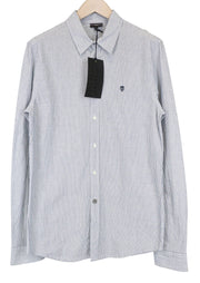 RICHMOND vyriški L dydžio mėlyni dizainerio medvilniniai dryžuoti klasikiniai marškinėliai su siuvinėtu logotipu 