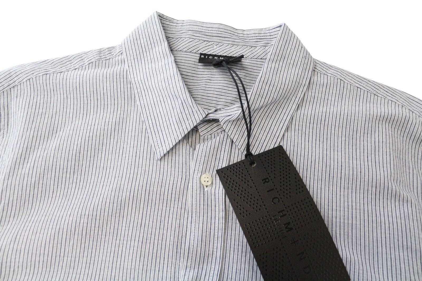 RICHMOND vyriški L dydžio mėlyni dizainerio medvilniniai dryžuoti klasikiniai marškinėliai su siuvinėtu logotipu 