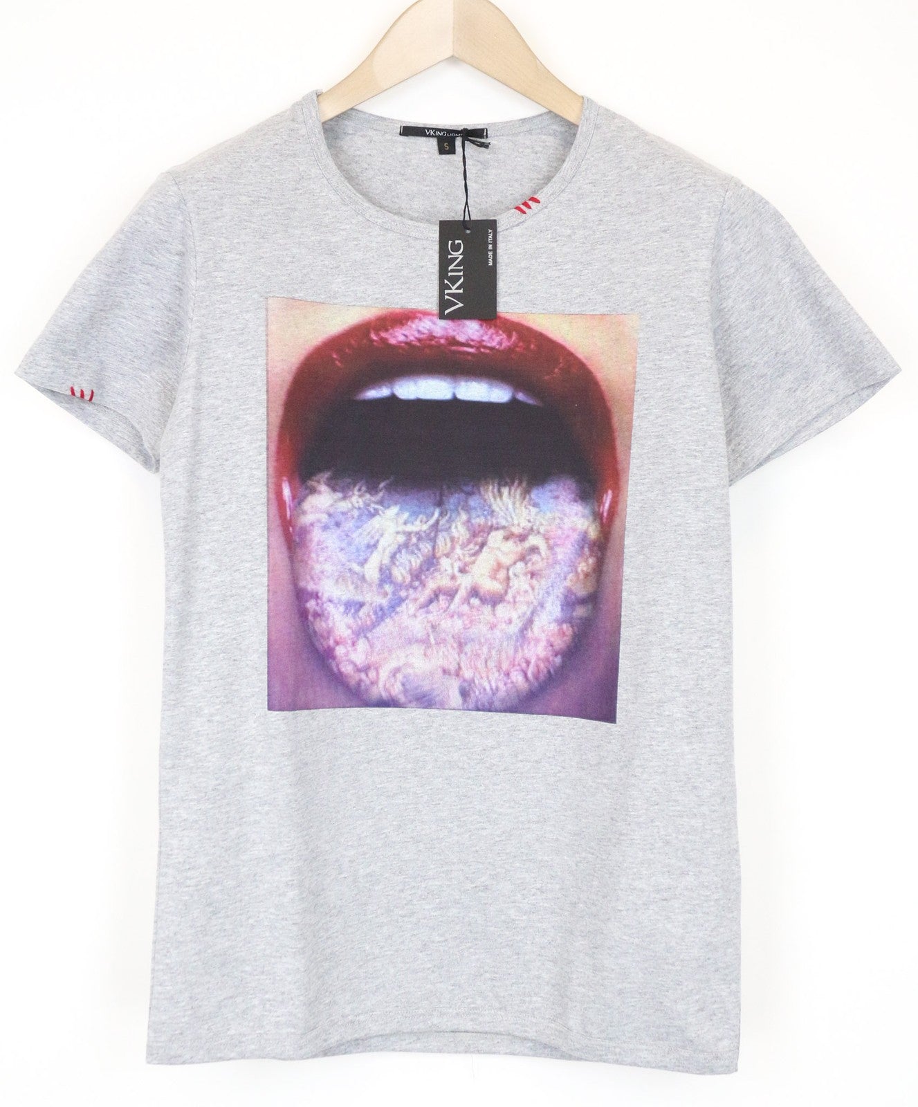 VKING Tattoo Language Men's T-Shirt S Grey Melange Graphic Jersey Pure Cotton