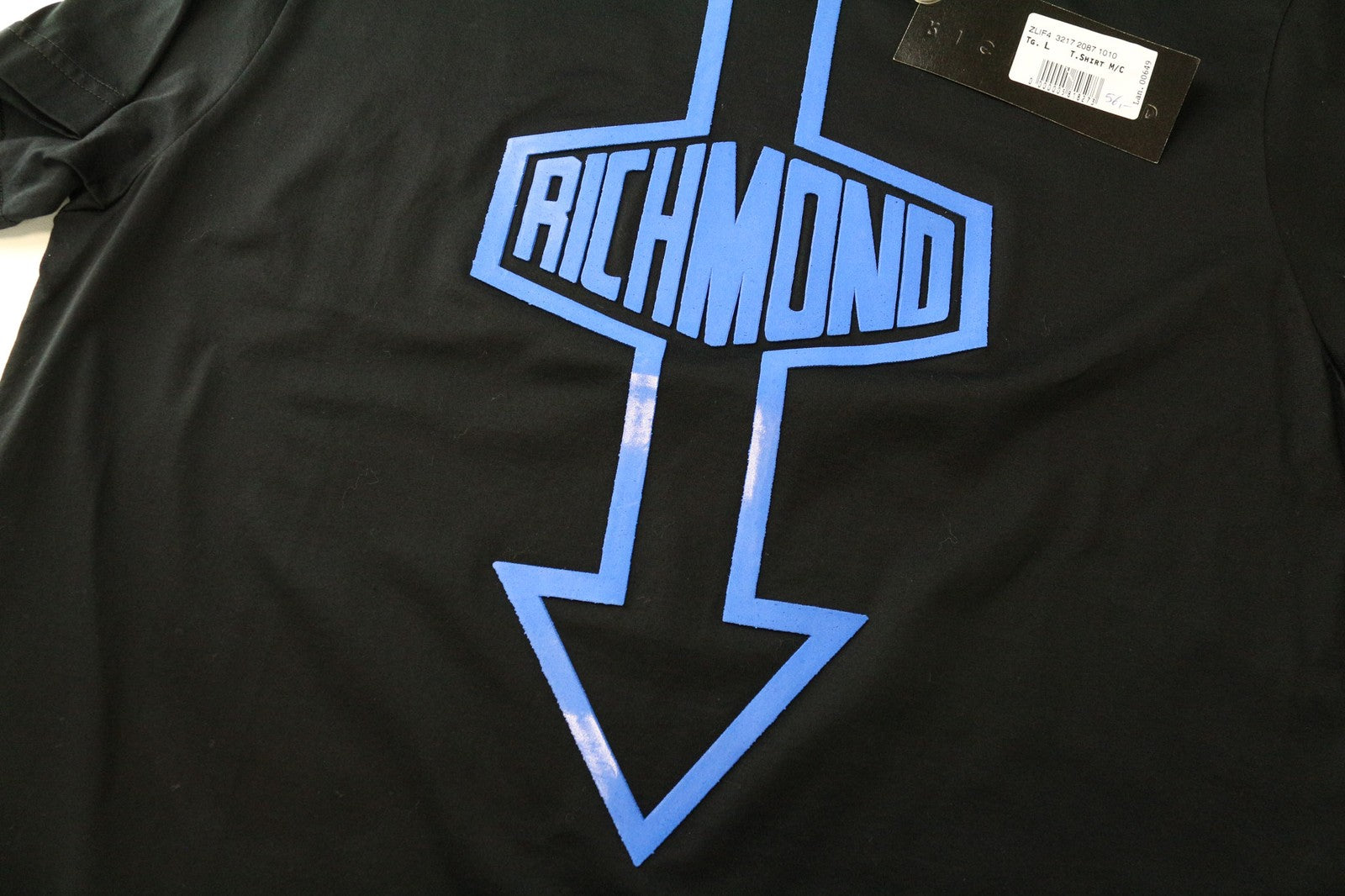 RICHMOND Men's T-Shirt L Black Crew Neck Jersey Cotton Graphic Logo Print