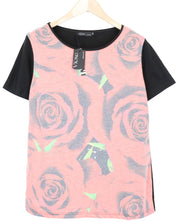 VKING Rose Men's T-Shirt S Black Jersey Floral Cotton Blend Graphic Pattern