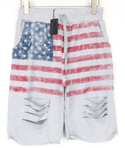 VKING Men's Shorts XL Grey Cotton Stretch Drawstring Pull-On Ripped Logo Faded