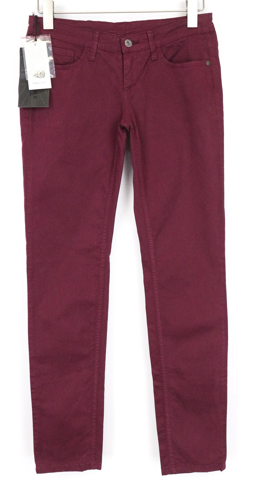 RICHMOND Punk moteriškos kelnės 28 violetinės, plonos, tamprios, medvilninės, plokščio priekio, laisvalaikio stiliaus 