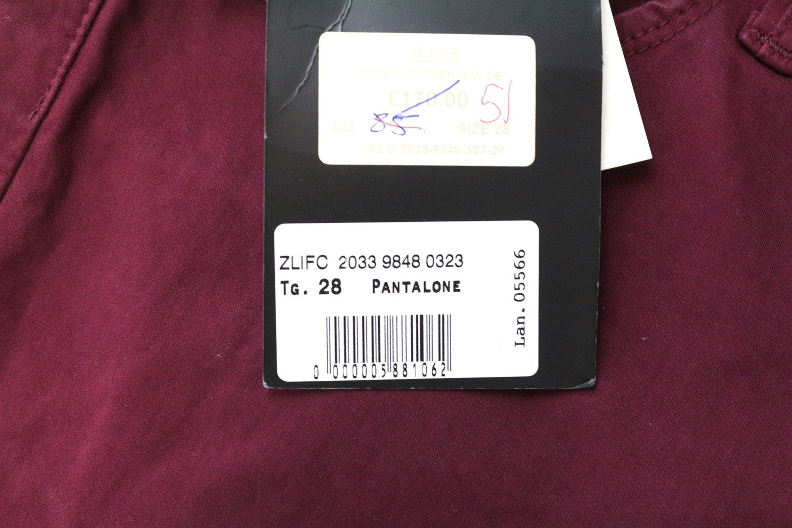 RICHMOND Punk moteriškos kelnės 28 violetinės, plonos, tamprios, medvilninės, plokščio priekio, laisvalaikio stiliaus 