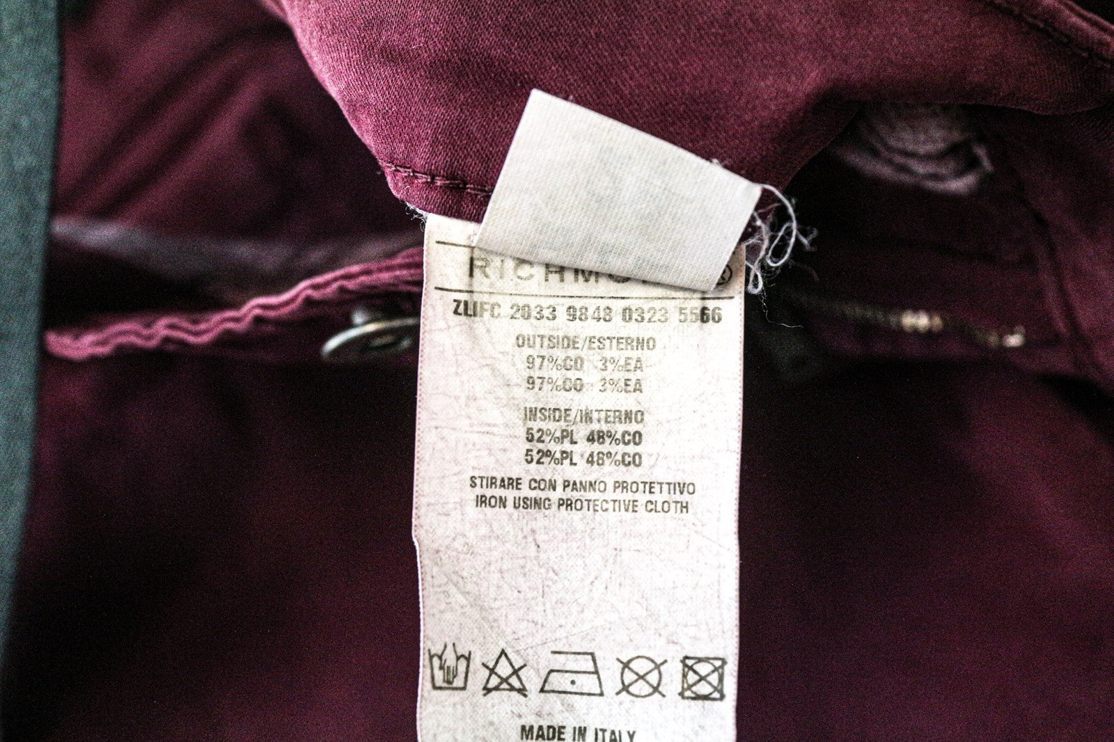 RICHMOND Punk moteriškos kelnės 28 violetinės, plonos, tamprios, medvilninės, plokščio priekio, laisvalaikio stiliaus 