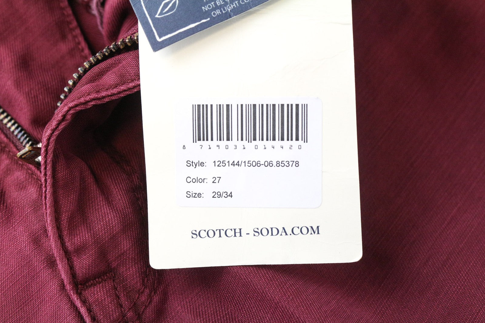 SCOTCH &amp; SODA Theon vyriškos kelnės W29/L34 violetinės, plonos, dažytos, siaurėjančios medvilnės kelnės 