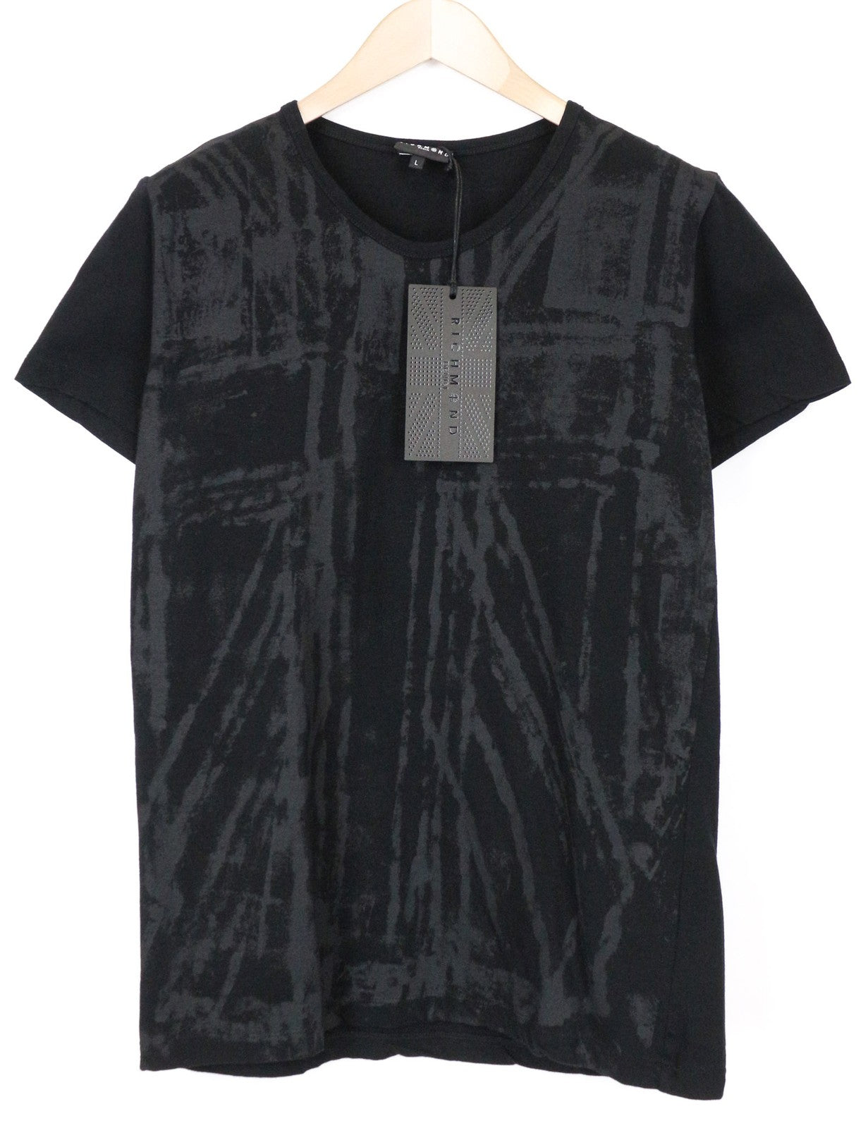 RICHMOND Men's T-Shirt L Black Logo Cotton Stretch Short Sleeve Pullover