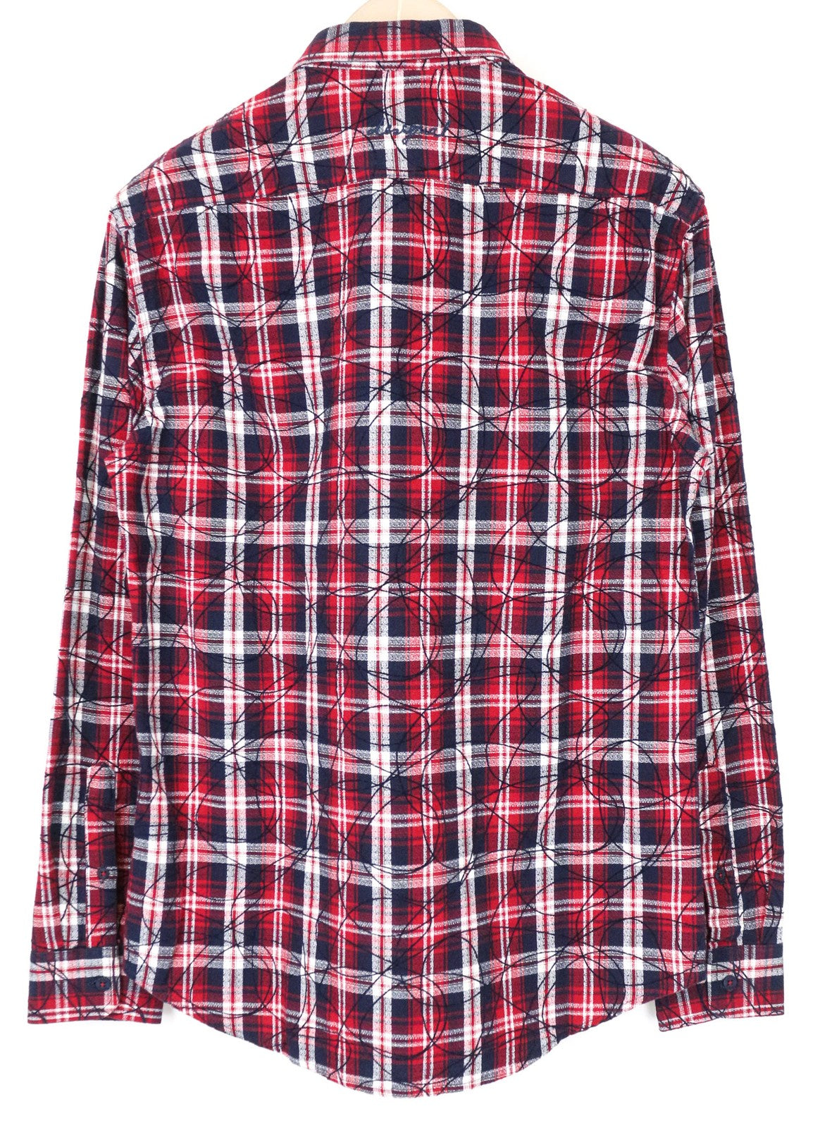 DESIGUAL Juli vyriški raudoni medvilniniai marškinėliai su languotais ilgomis rankovėmis, laisvalaikio stiliaus, su kišenėmis S dydžio