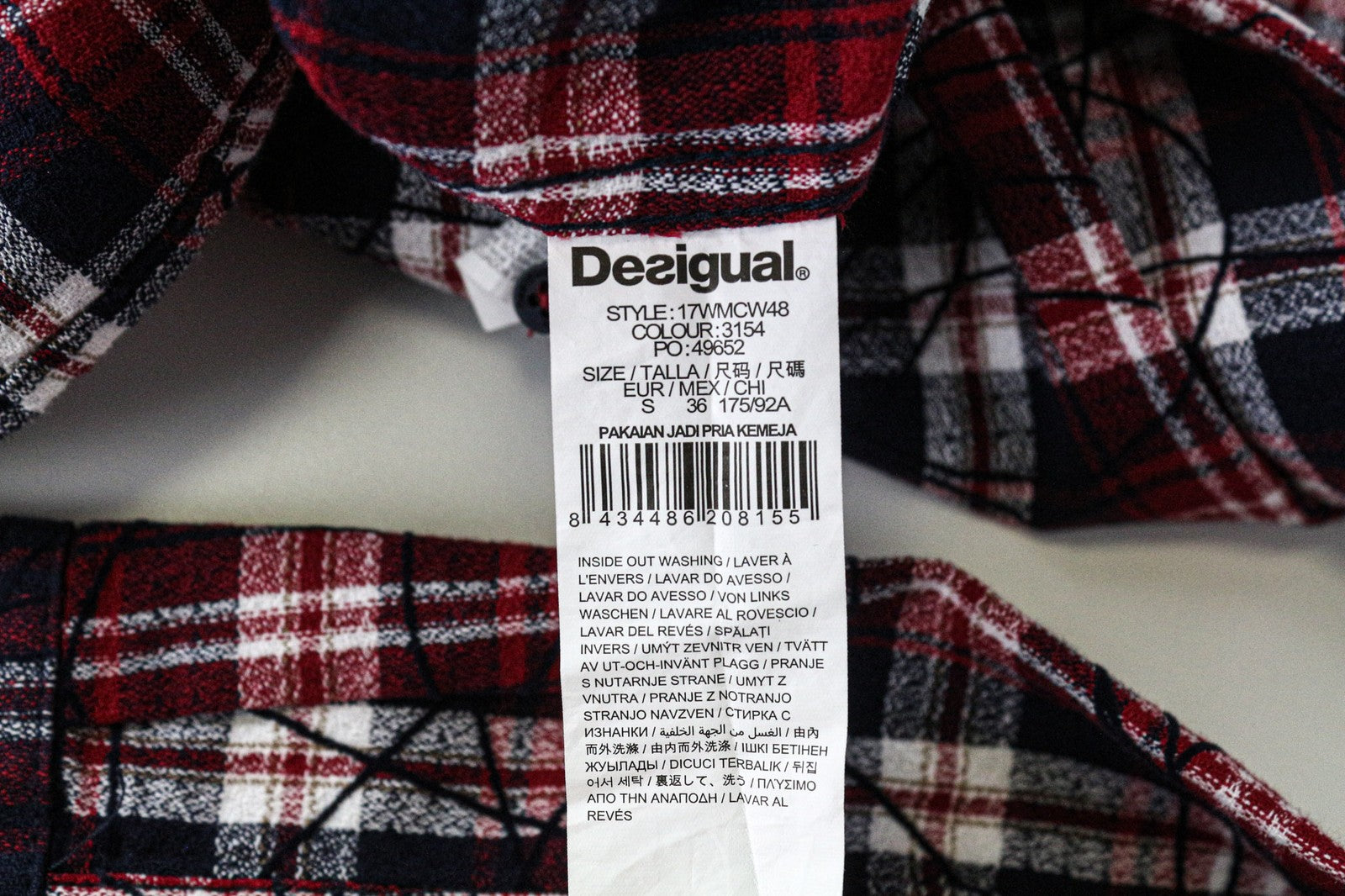 DESIGUAL Juli vyriški raudoni medvilniniai marškinėliai su languotais ilgomis rankovėmis, laisvalaikio stiliaus, su kišenėmis S dydžio