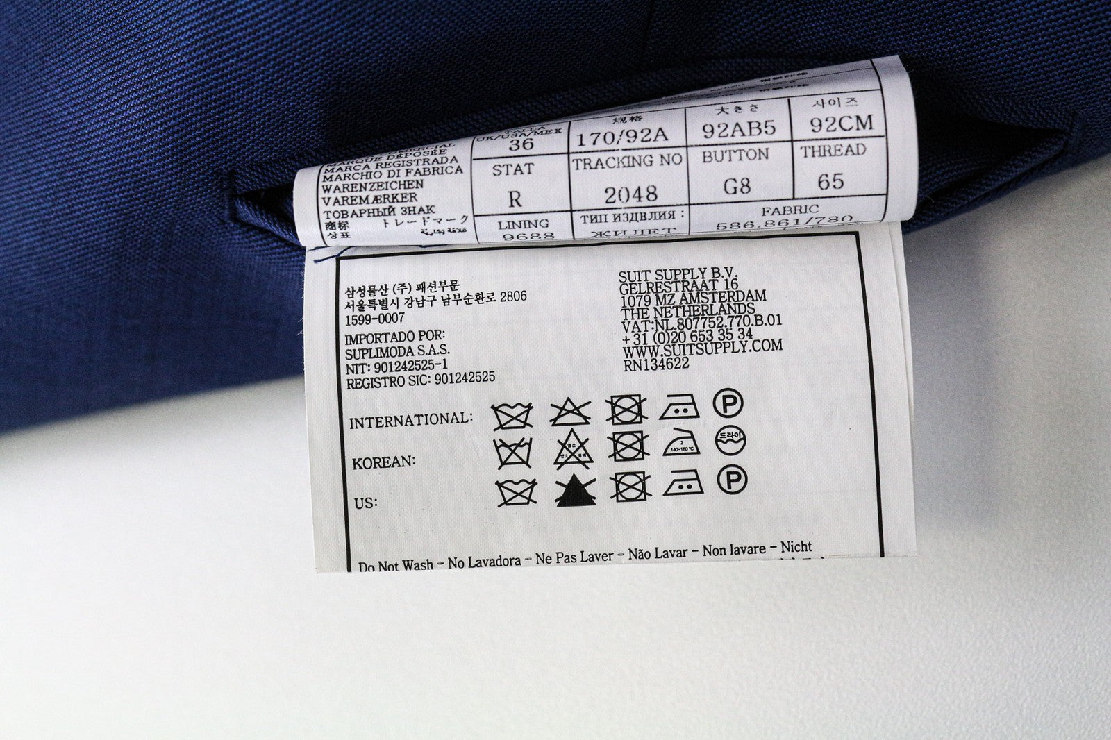 SUITSUPPLY vyriška liemenė UK36R mėlyna vilnonė vieneilė pamušalu 