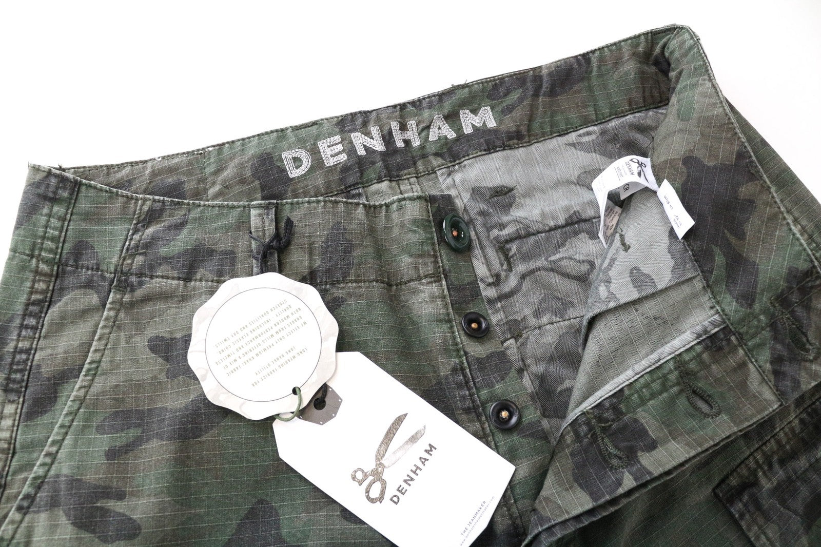 DENHAM Nato Men's Cargo W29/L32 Cotton Green Military Camo Pattern Pants