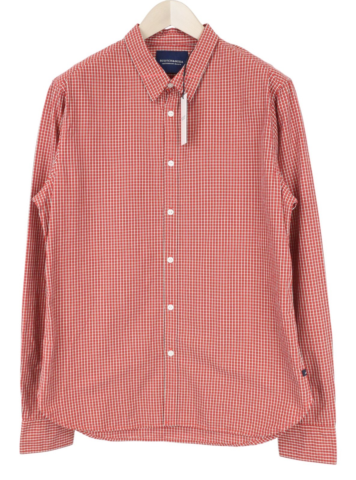 SCOTCH & SODA Men Shirt M Red Gingham Check Melange Button Up Spread Collar