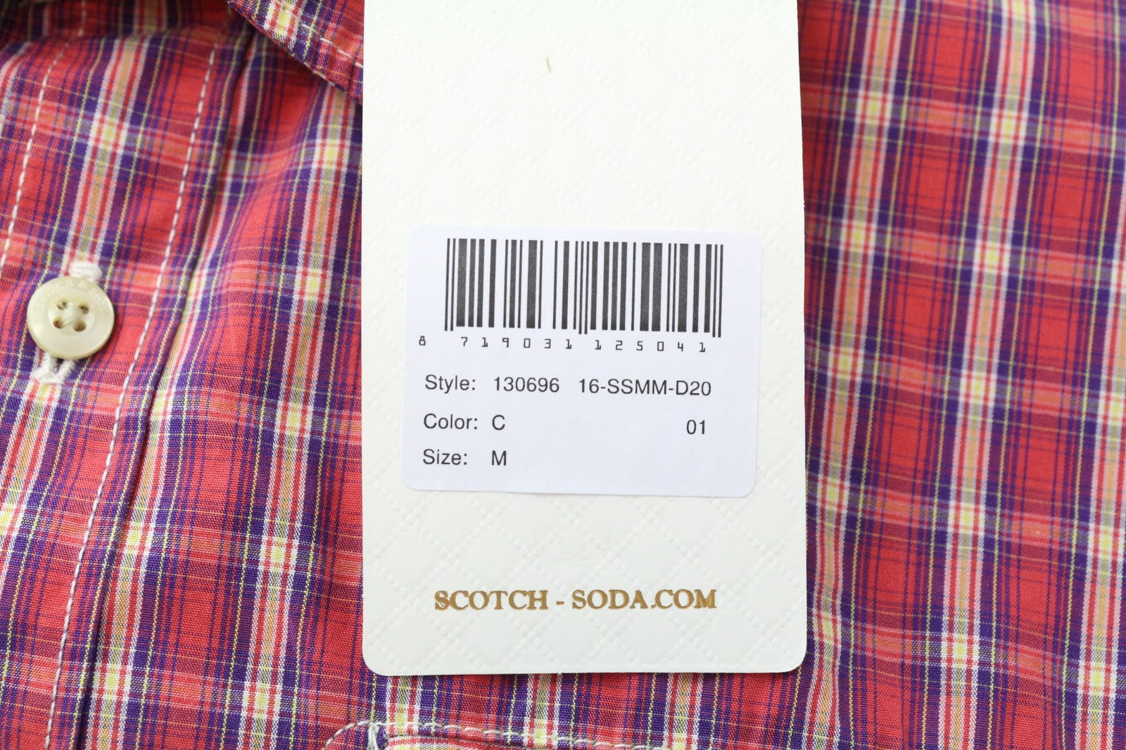 SCOTCH & SODA Men Shirt M Red Plaid Check Pure Cotton Melange Button Up Classic