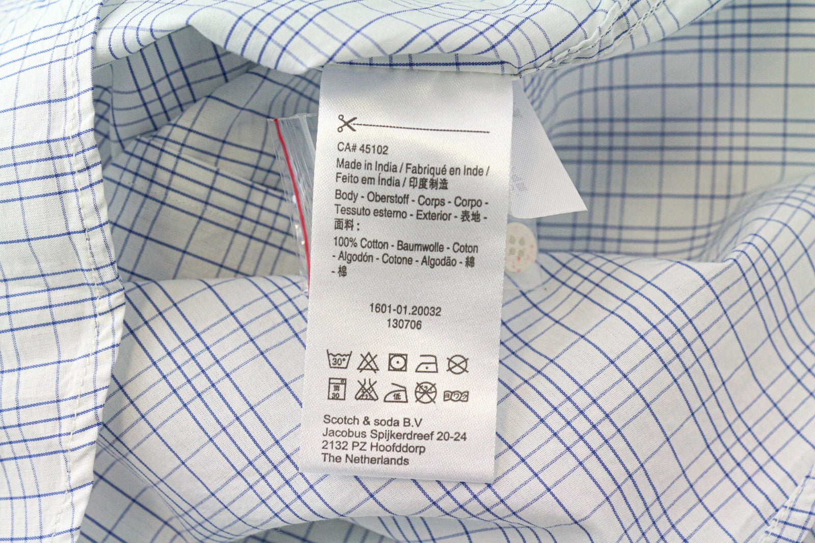 SCOTCH & SODA Men Shirt M Light Blue Slim Check Pure Cotton Melange Button Up
