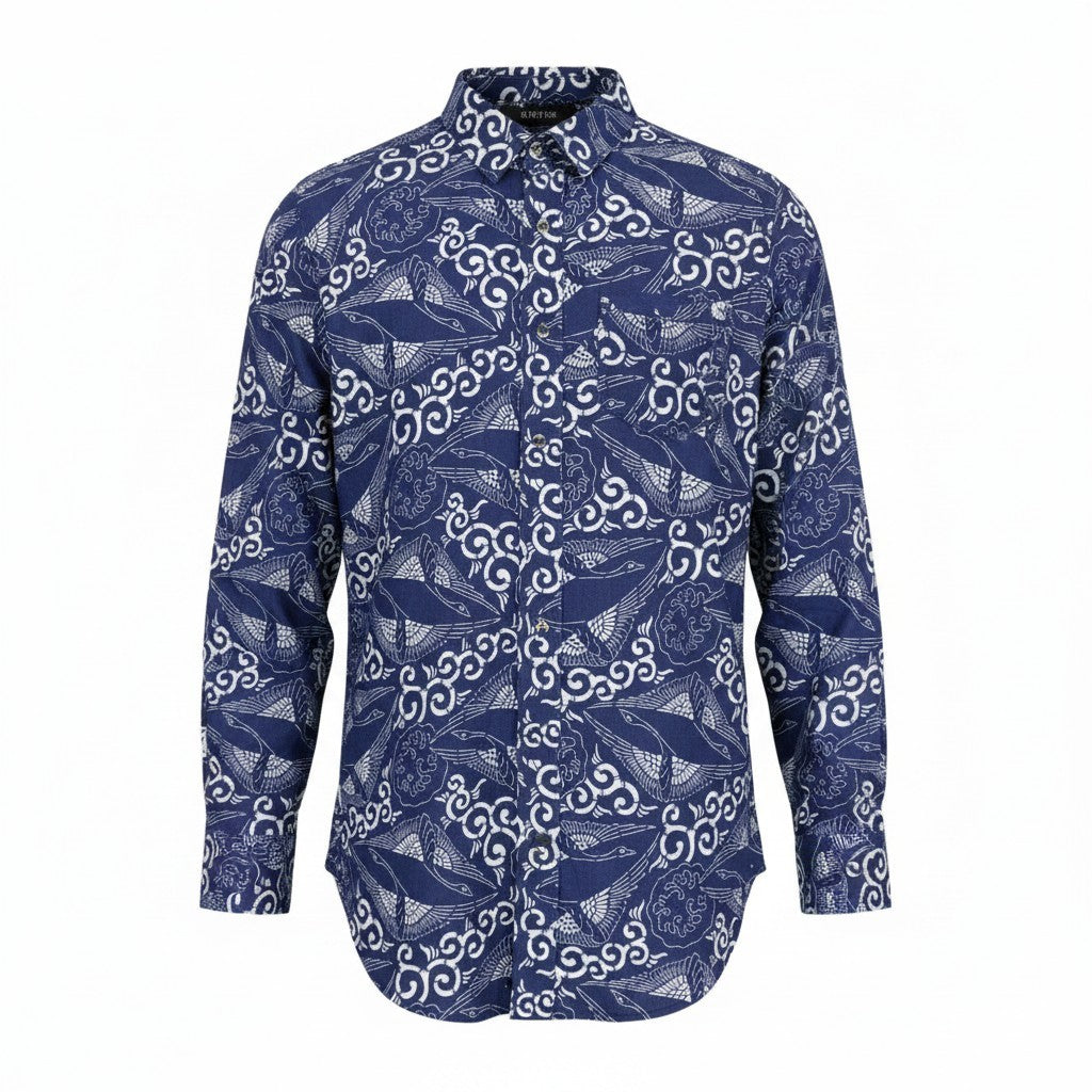 DENHAM Women Shirt XS Indigo Blue Patterned Melange Cotton Linen Blend Classic