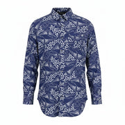 DENHAM Women Shirt XS Indigo Blue Patterned Melange Cotton Linen Blend Classic