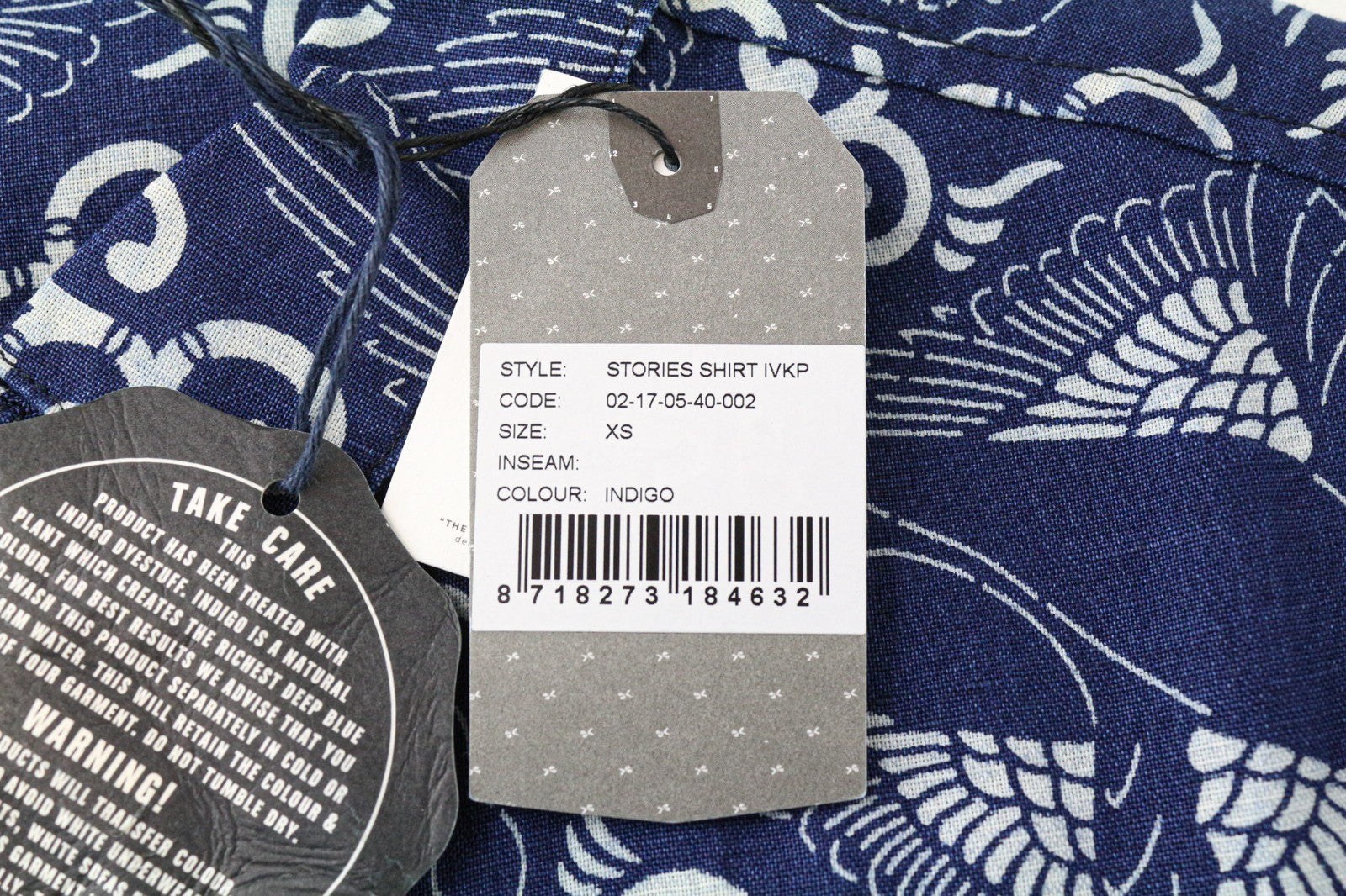 DENHAM Women Shirt XS Indigo Blue Patterned Melange Cotton Linen Blend Classic