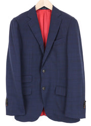 SUITSUPPLY Sienna Men Blazer UK34R Blue Straight Slim Glen Check Wool S130s