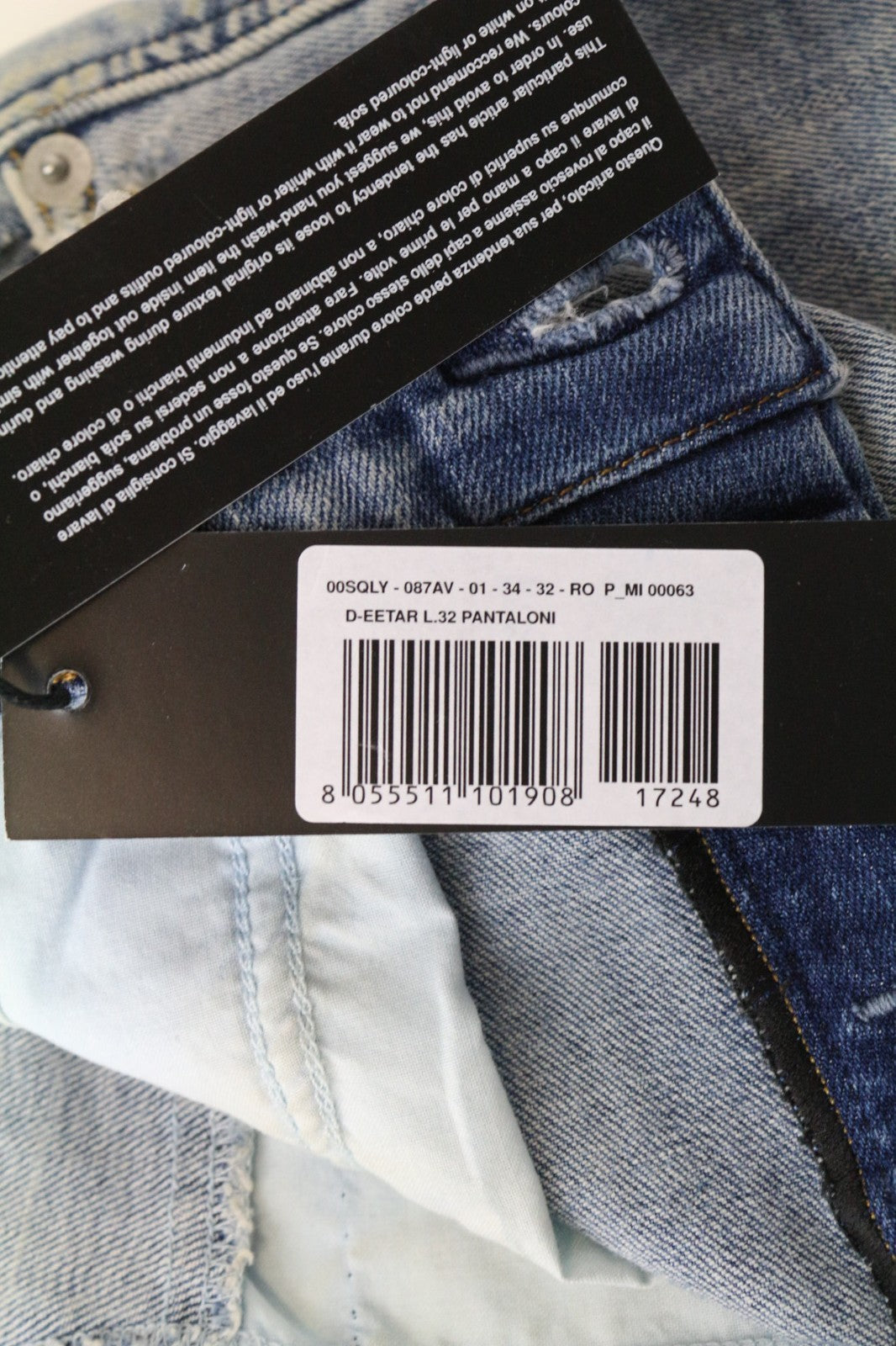 DIESEL D-Eetar 087AV Men's Jeans W34/L32 Ripped Blue Tapered Cotton Stretch