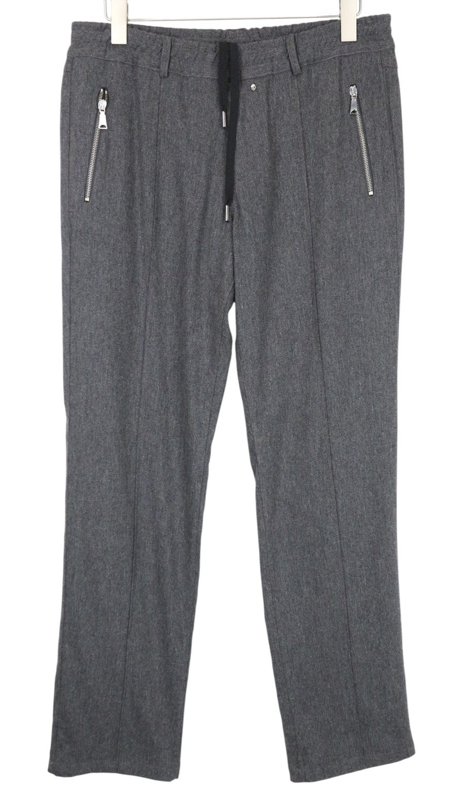 RICHMOND Men Trousers L Grey Melange Drawstrings Stretch Wool Blend Classic