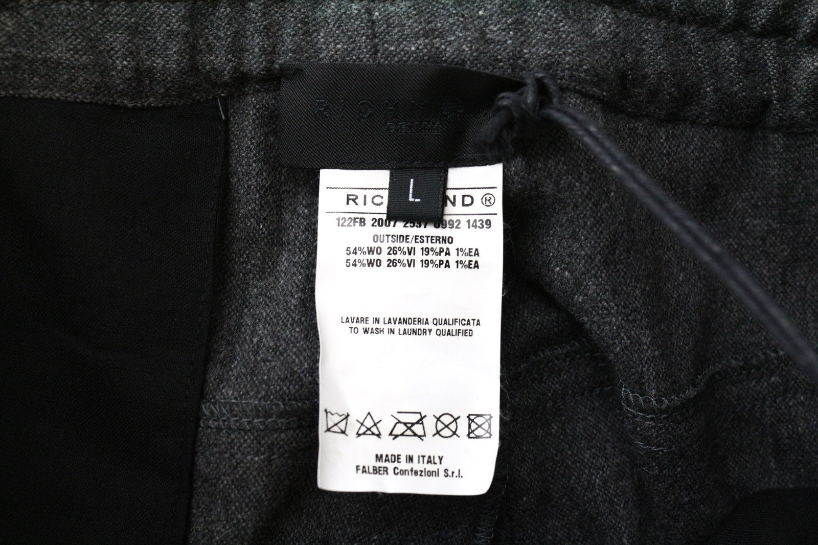 RICHMOND Men Trousers L Grey Melange Drawstrings Stretch Wool Blend Classic