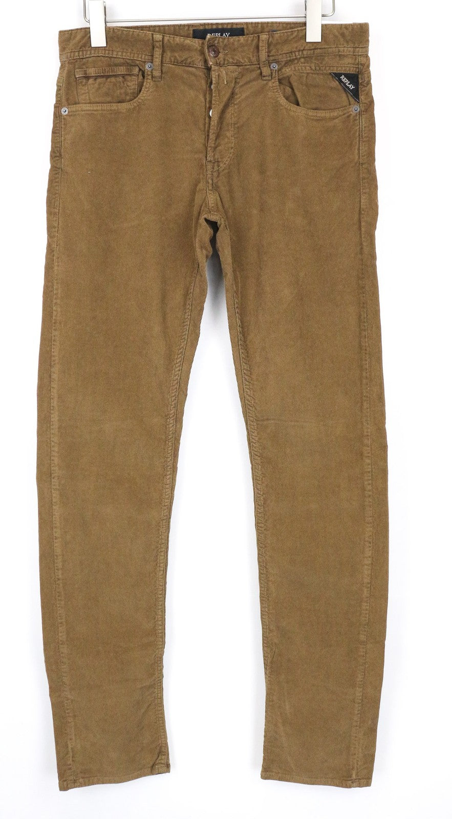 REPLAY Grover Men's Trousers W31/L34 Straight Fit Corduroy Brown Cotton Blend