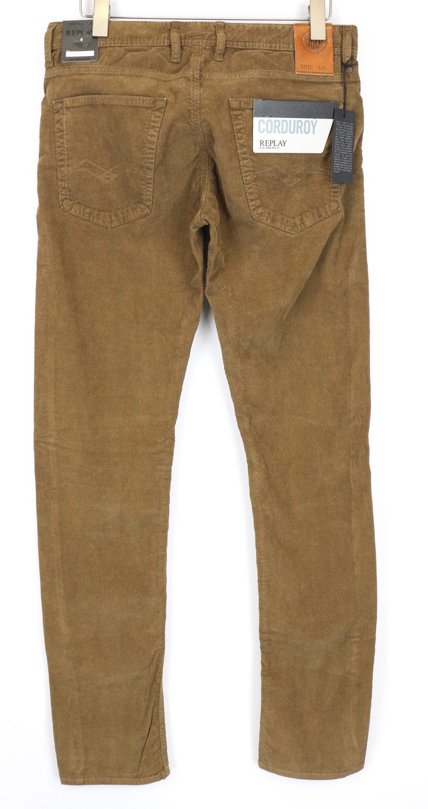 REPLAY Grover Men's Trousers W31/L34 Straight Fit Corduroy Brown Cotton Blend