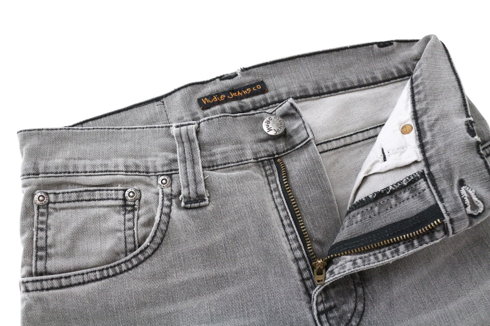 NUDIE JEANS Jim Men Jeans W28/L34 Grey Slim Fitted Zip-Fly Classic Stretch