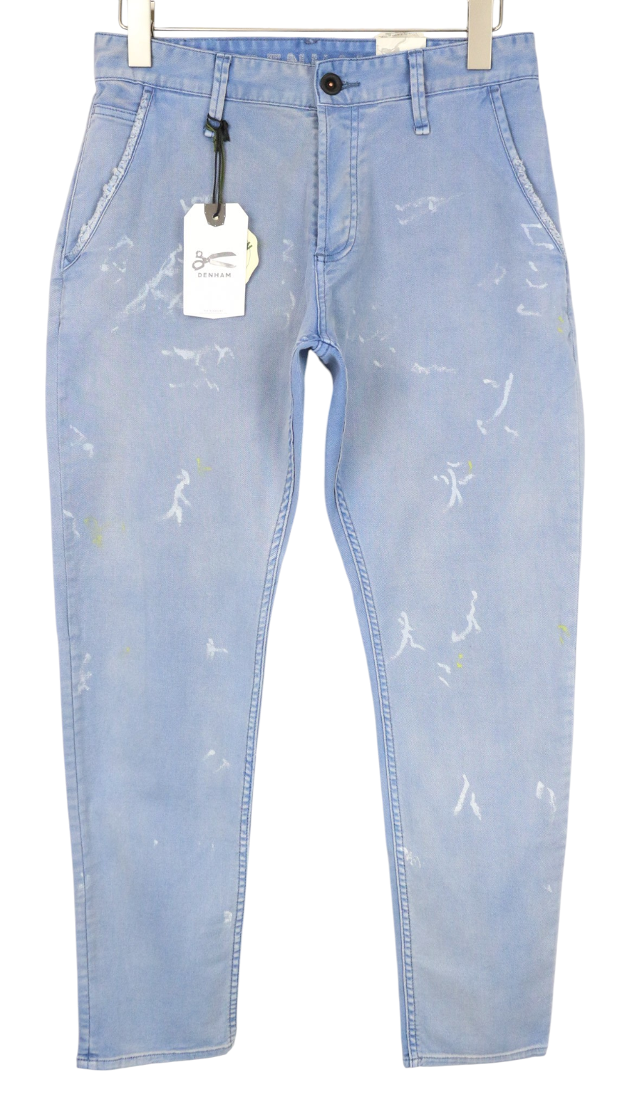 DENHAM Tokyo Men Trousers W29/L32 Blue Drop Carrot Button-Fly Distress Painted